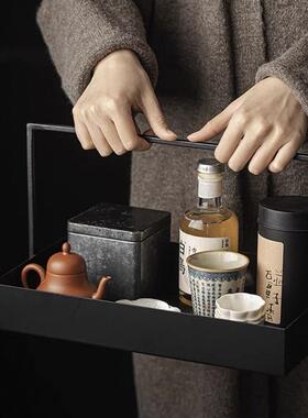 棚宜室茶托话新式铁艺MLD提篮黑色铁茶具收纳盒茶茶中盘样板间摆