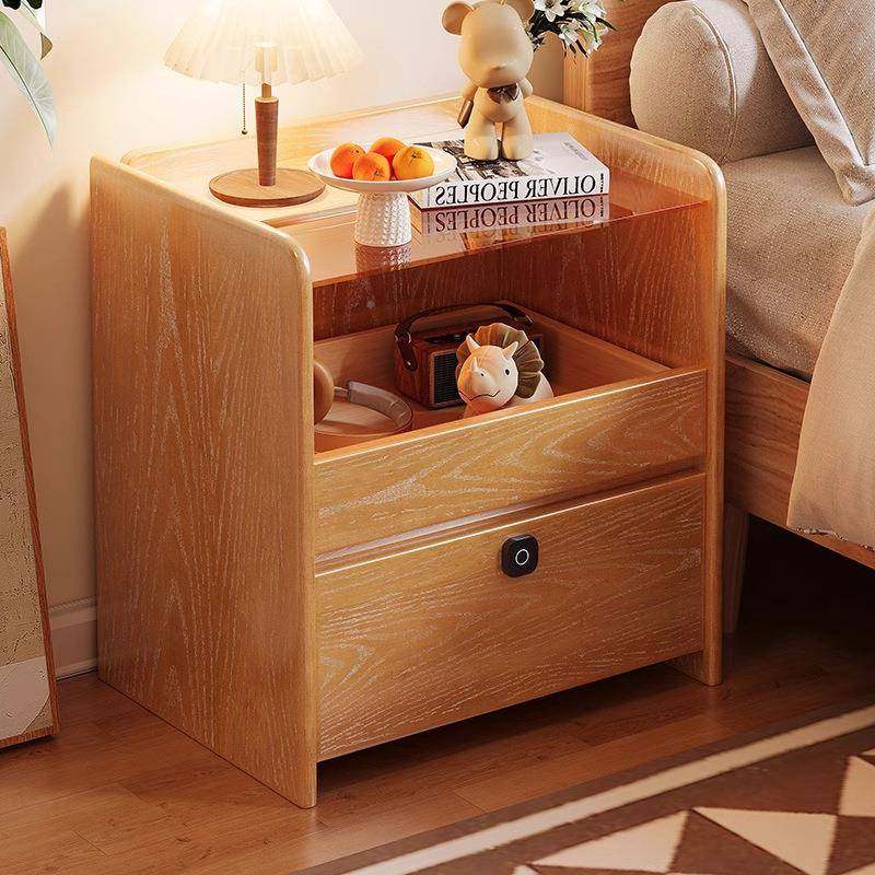 实木床头简约代家用FRH卧室边置物架带柜指纹锁储物现柜小型保险