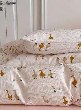 A类四气全棉婴幼儿双37952层纱套件柔软透双层皱皱纱双布件套人床品