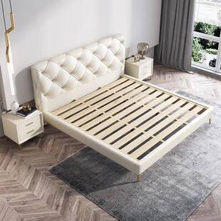 意轻奢床卧室1.8米式双人高床简约现代实木箱储物皮艺软93519包皮