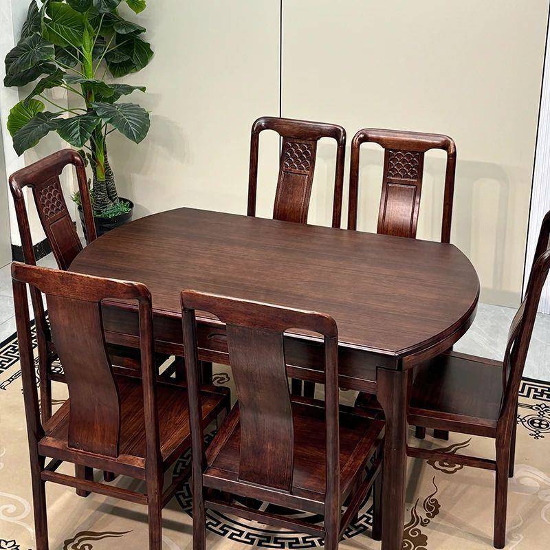 乌木全实金木餐桌餐桌桌椅组合方圆无品牌/两用中式折叠家用伸缩