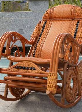 真VCH藤编然天藤摇椅大人躺椅老人懒人摇椅阳台家用休闲结实藤椅