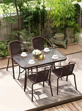 户桌椅庭院LOJ铁外天艺露室外藤椅三件套花园防水茶台阳休闲桌椅