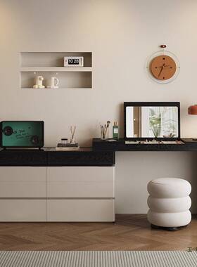 意式极简妆台IJV斗一体柜现梳代卧室简柜约白黑色床尾化妆桌收纳