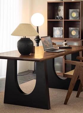 美式黑桃木色多人餐作NCD桌桌长方形工胡台大板实木书高档餐厅饭