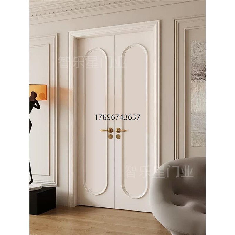 室内门开门卧室门复合实木烤漆门书房门对开门法式奶油风门