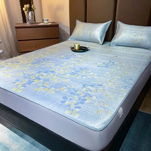 夏天凉席冰丝席床笠款可机洗高精密柔光冰丝凉席防滑床罩可水洗