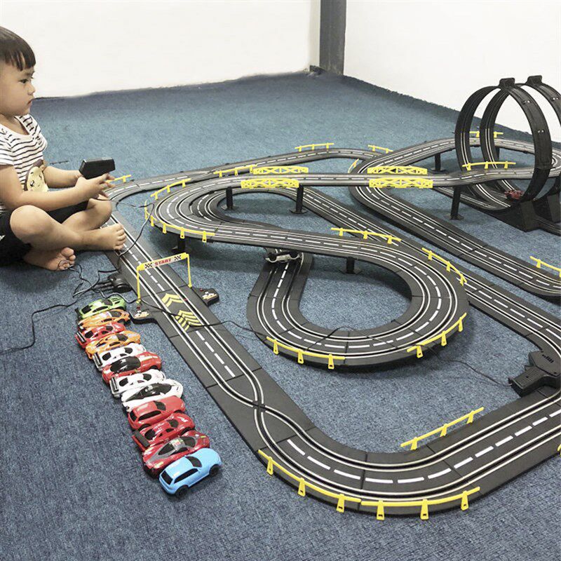 儿童电动遥控轨道赛车玩具汽车双人竞速对战四驱车赛道滑行男孩车