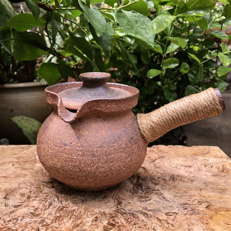 云南粗陶手工高温古法柴烧侧把公道杯煮茶罐烤茶罐土陶焖茶壶