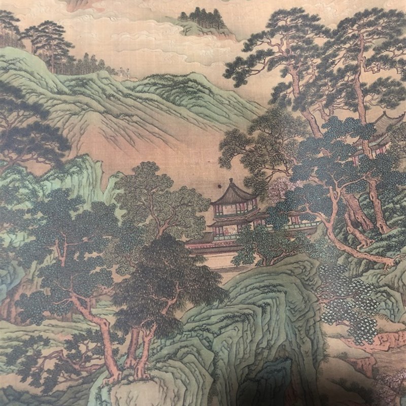 南宋 赵伯驹 桃园图卷 宋画青绿山水重彩国画长卷高清绢布微喷