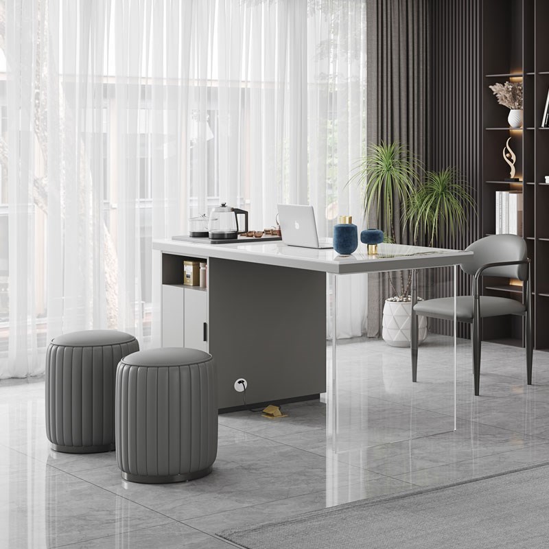 家用茶桌岩板茶台书桌一体阳台功夫喝茶桌简约现代悬浮茶桌椅