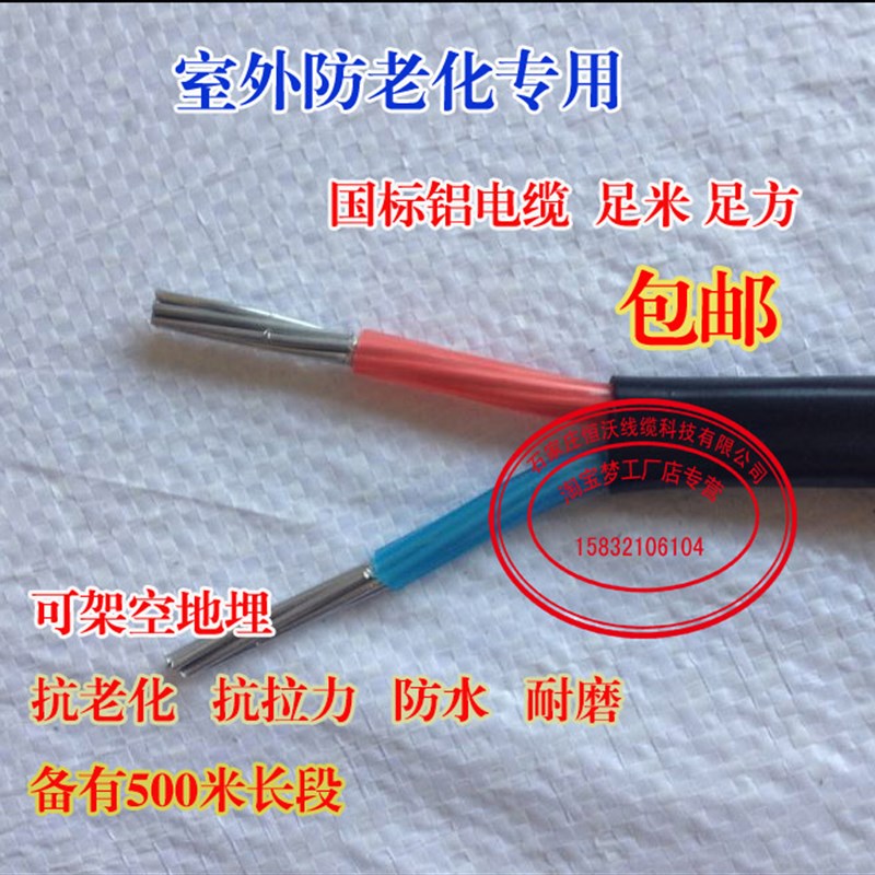 室外农网改造专用线2芯X10平方铝芯抗老化电线电缆护套线架空国标