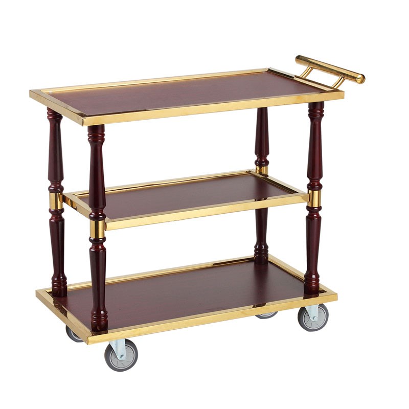 三层餐车实木柱烤鸭车上菜车酒店餐厅送菜车豪华手推车酒店送餐车