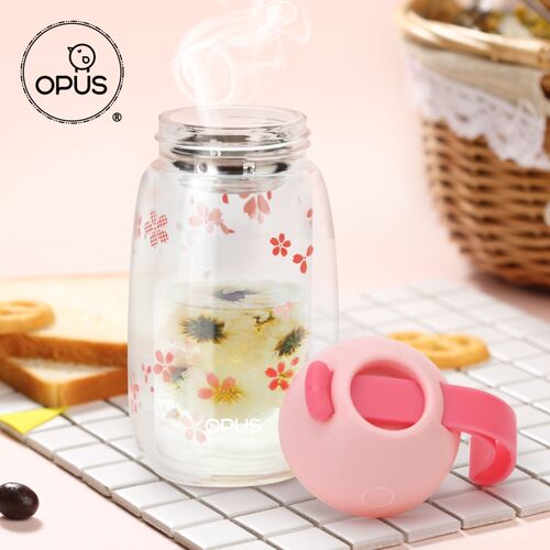 opus层玻璃杯 女士水杯子便携泡茶杯可爱玻璃创意随手杯花茶杯