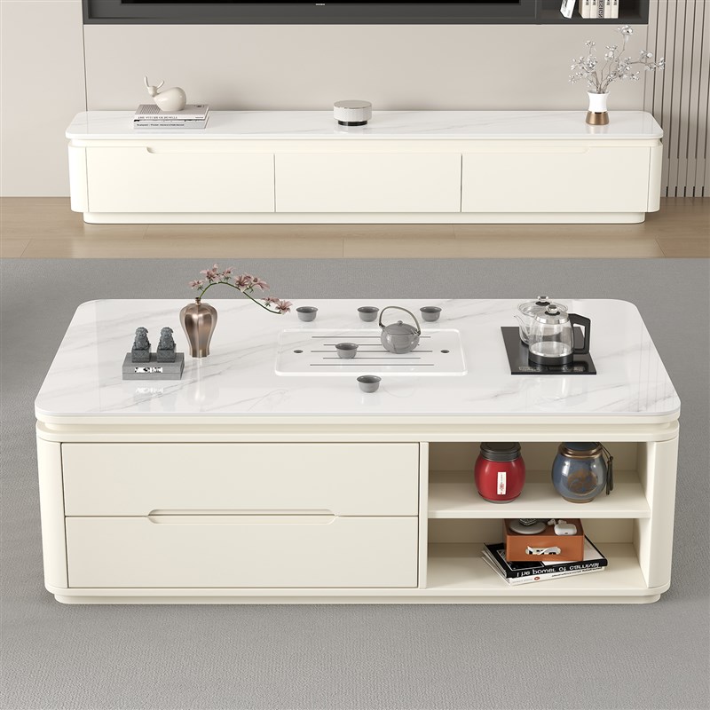 奶油风智能茶几烧水一体客厅岩板功夫茶桌全自动现代家用矮泡茶台