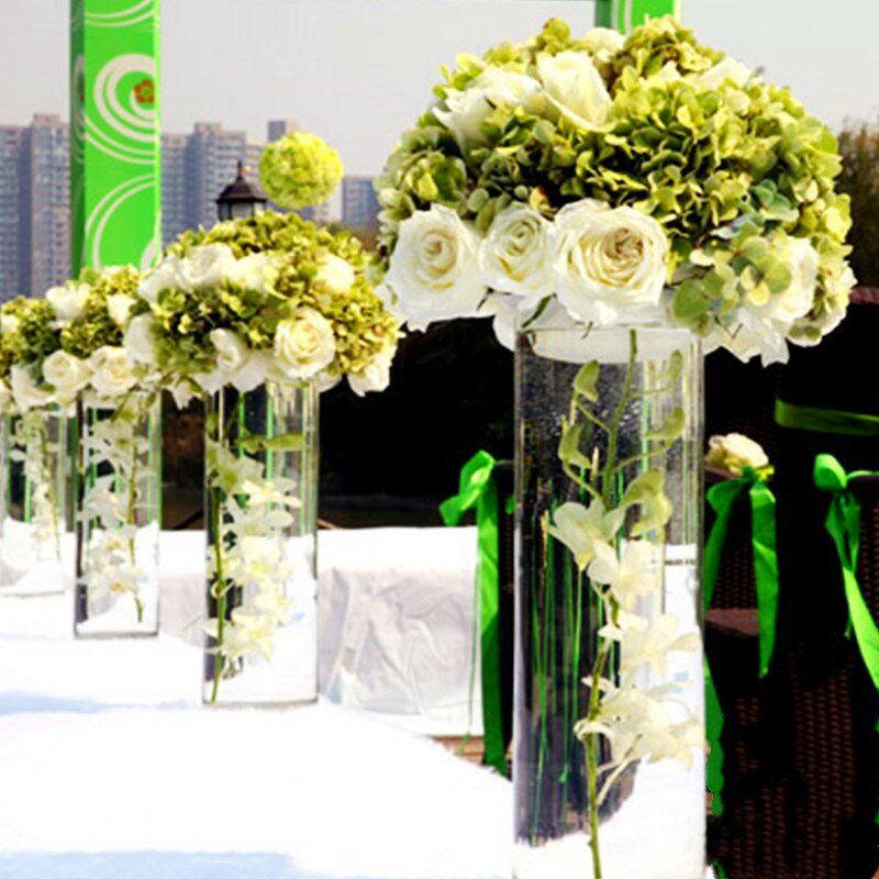 大号落地直筒水培透明玻璃花瓶鱼缸道具婚庆路引摆件插花圆柱形