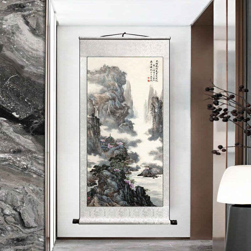 玄关中堂客厅画装饰画山水国画卷轴挂画卧室办公室壁画