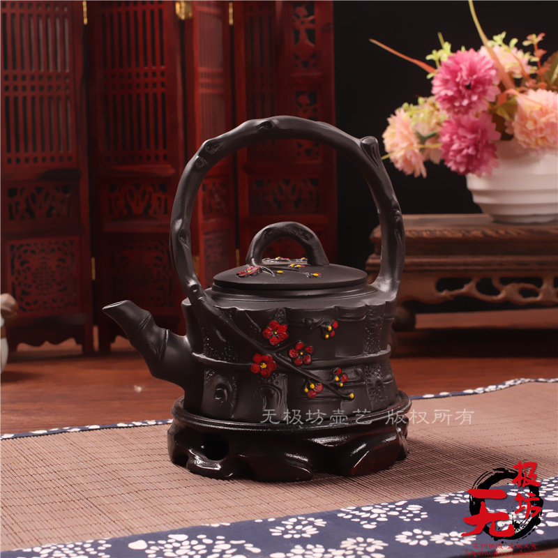 潮州紫砂壶彩绘梅花曲壶仿名家手工泡茶壶茶具大梅桩壶提梁树头壶