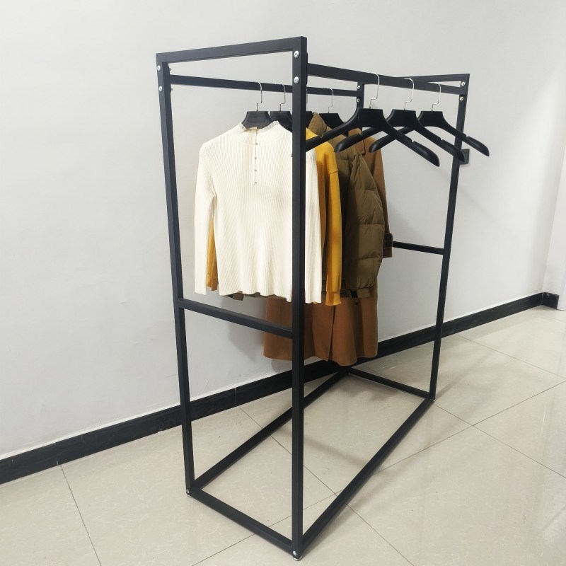 简易服装店中岛展示架铁艺男女装落地服装架加轮商卖场专用挂衣架