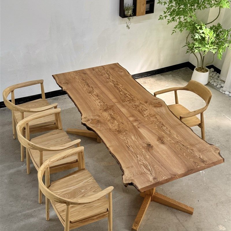 【专拍】白蜡木自然边大板桌 200*90*4.8,配白蜡木桌腿