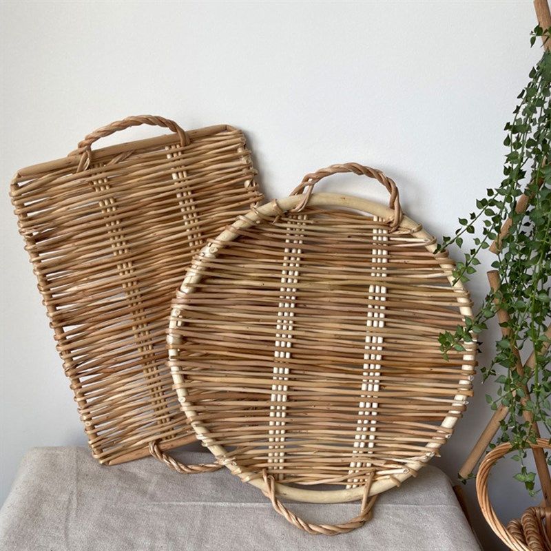 藤编竹编手工面包托盘圆形长方形装饰挂盘陈列展示篮筐子柳尚家居,收纳整理,其他收纳篮,淘宝优惠券,粉丝福利购,淘宝优惠卷