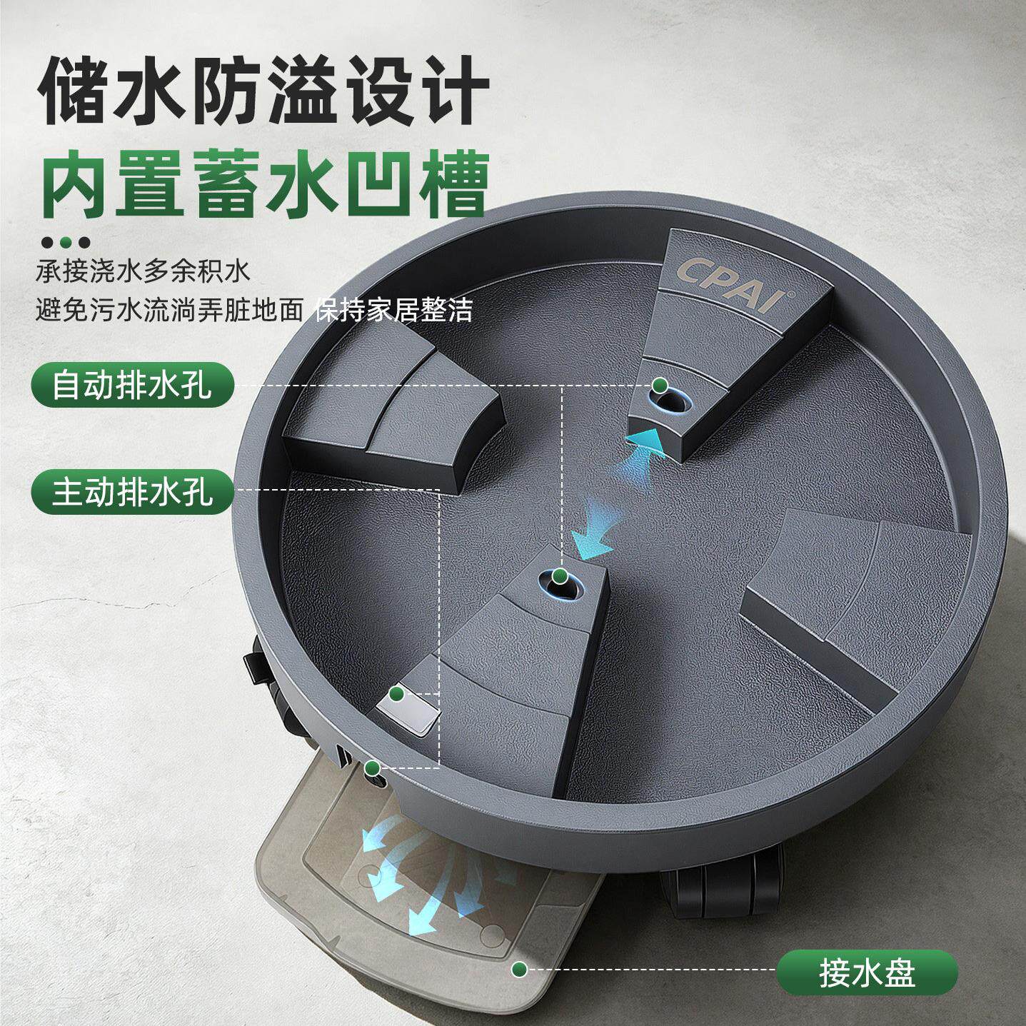 移动花花盆移动盆托盘带轮大号加厚垫盘高万向座滑轮接水底圆形塑