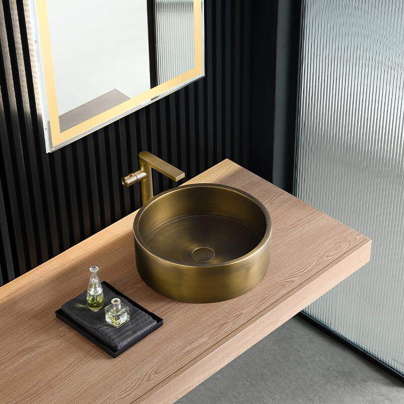 壮钢仿古铜色不锈钢台上酒店盆洗手盆中式民宿盆单新洗脸盆复古