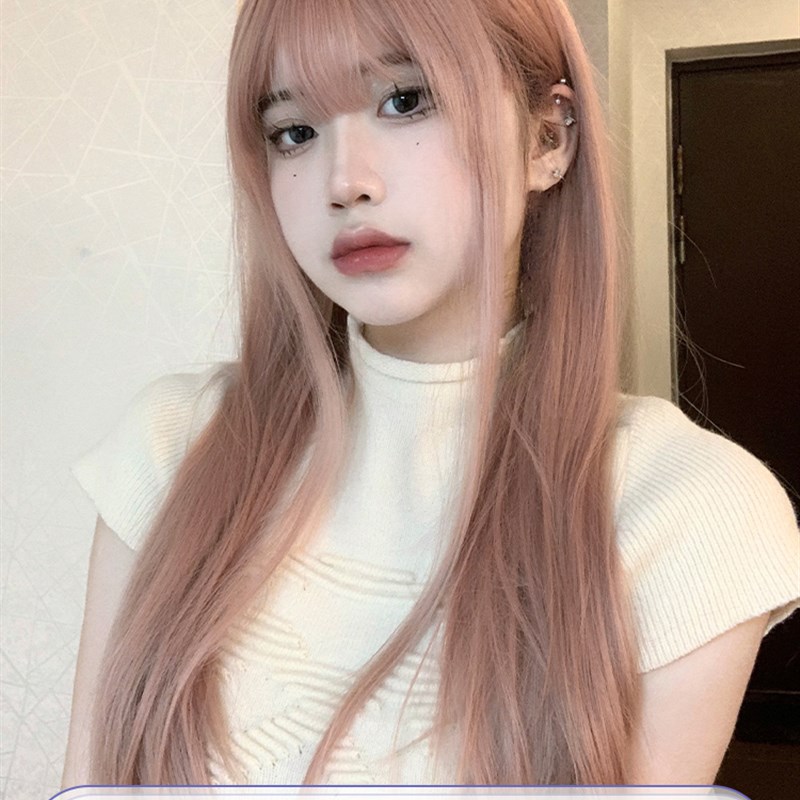 一口喵假发女日常网红长直发彩色假发自然新款逼真气齐刘海全头套