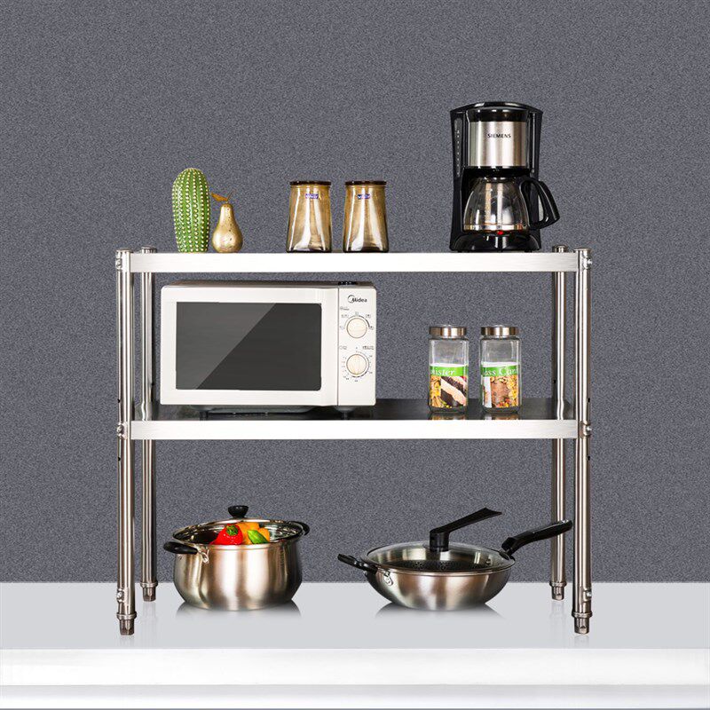 二层304不锈钢厨房置物架灶台收纳2落地双层架子微波炉两层架调料