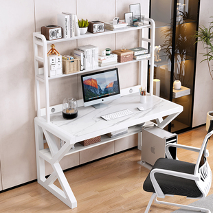 轻奢岩板电脑桌家用学生书桌书架一体儿童学习桌收纳置物架写字台
