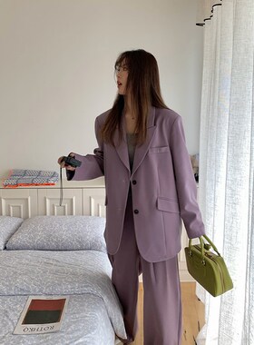 NAZ那子大码2024早秋新款设计感复古休闲西装外套直筒长裤套装潮