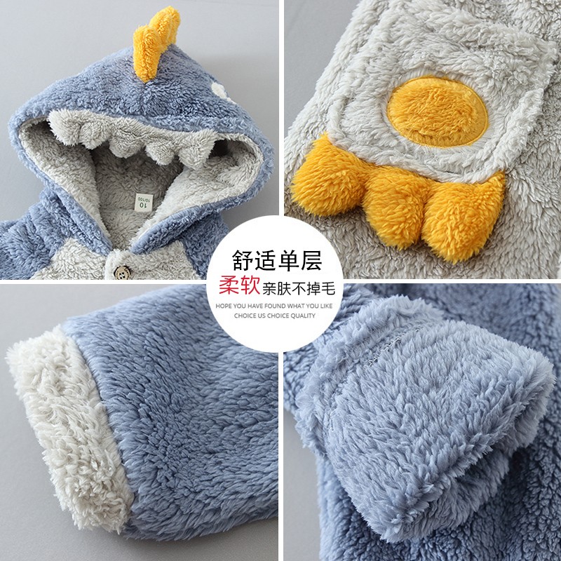 儿童睡衣秋冬季法兰绒加厚款中大童男童珊瑚绒睡袍男孩家居服套装