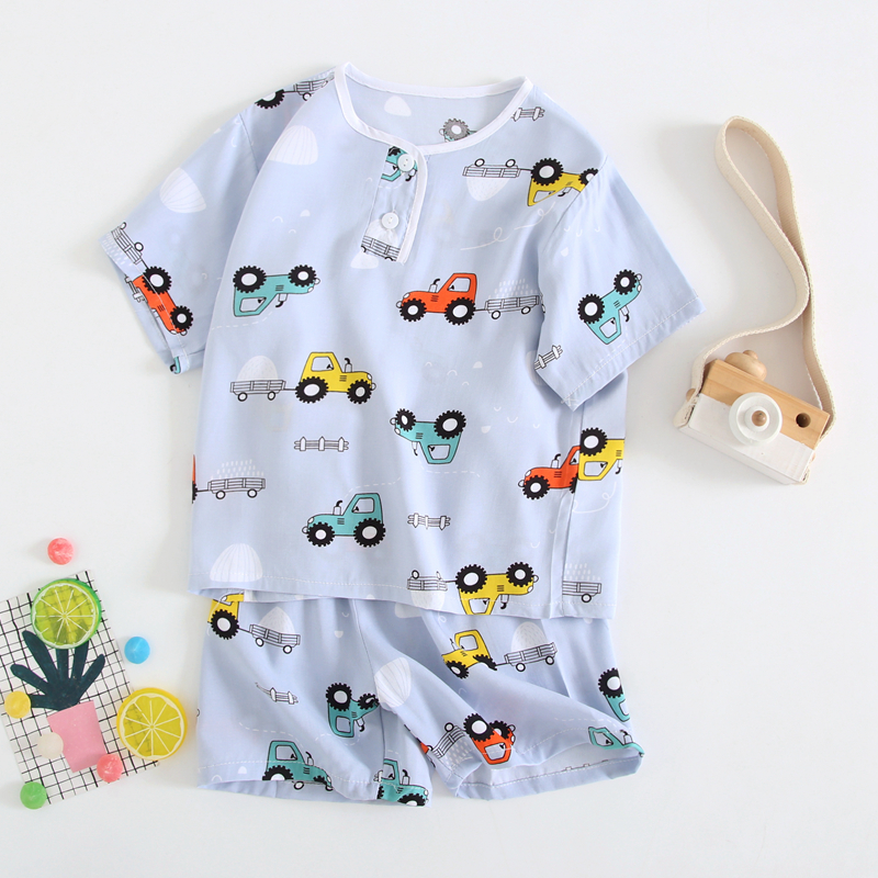 宝宝绵绸套装男女儿童棉绸睡衣短袖短裤婴儿夏装中小童睡衣家居服