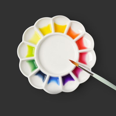 陶瓷调色盘水彩中国画美术生专用绘画颜料盘白瓷仿瓷油画丙烯画水