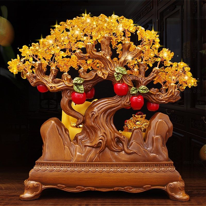 招财猫摆件聚宝盆开店开业礼品办公室老板桌收银台黄水晶石摇钱树