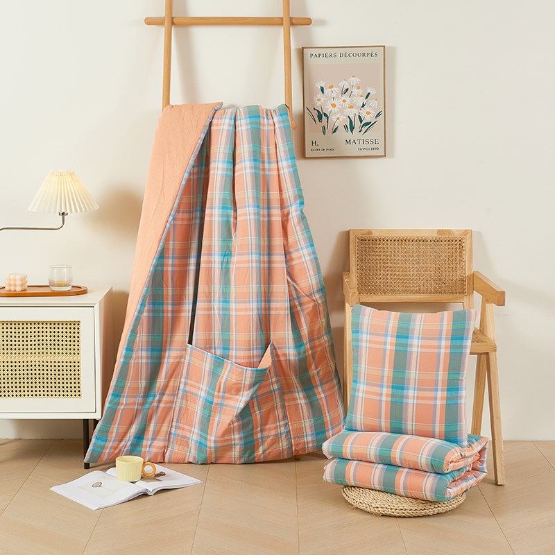 2024新款全棉水洗棉简约格子抱枕被沙发办公室午睡汽车载客厅床上