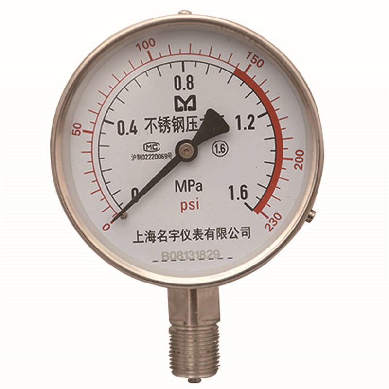 Y100BF不锈钢304压力表0-1/1.6/2.5Mpa蒸汽用耐高温压力表耐腐蚀