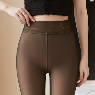 黑丝水光袜大码200斤光腿神器高腰假透肉连裤袜黑透肤加绒打底裤