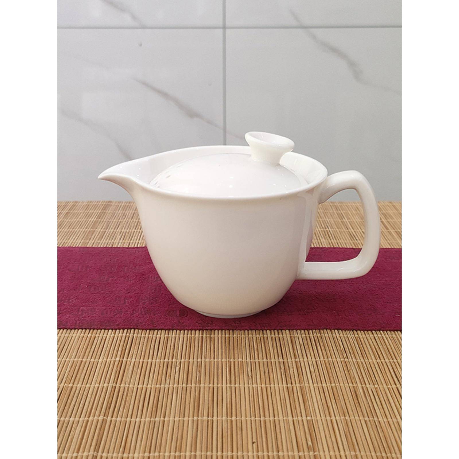 德化白色陶瓷茶壶带手柄不烫手泡茶高温茶具一壶两杯210毫升微瑕
