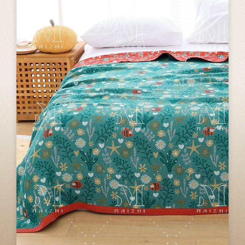 麦织纯棉纱布床盖海底世界野餐露营毯