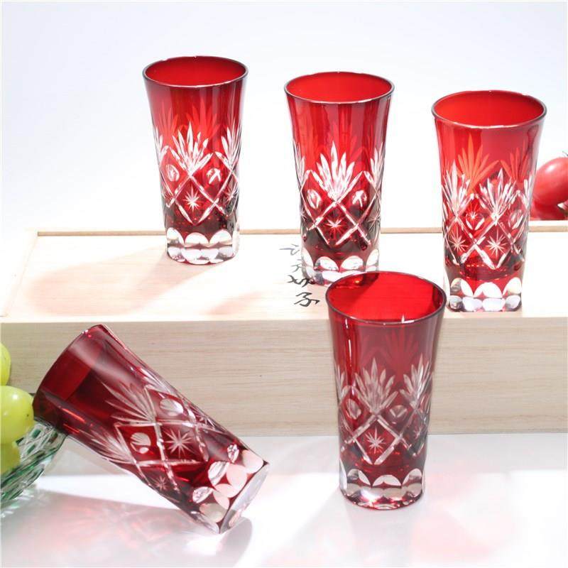 江户切子清酒烈酒杯套装红色玻璃杯一口杯手工刻花家用装饰品轻奢,电子元器件市场,其它元器件,淘宝优惠券,粉丝福利购,淘宝优惠卷