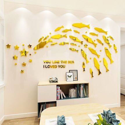 创意小鱼3d立体墙贴餐厅沙发背景墙装饰画洗手间瓷砖防水防潮贴纸