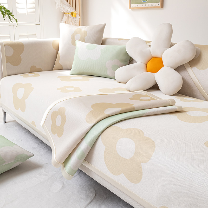 沙发垫夏季冰丝凉席防滑简约现代座垫花朵小清新夏天款沙发套罩巾