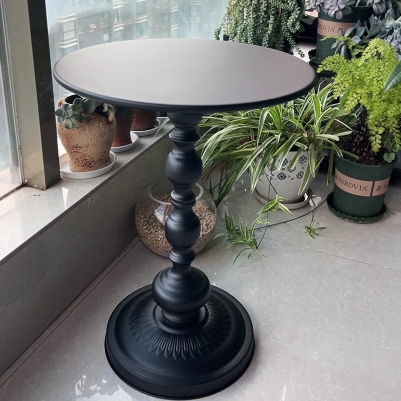 复古沙发边几客厅小茶几边柜创意简约黑色小户型铁艺床头柜小圆桌