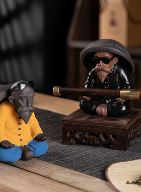 创意卡通龟仙人茶宠摆件过滤茶漏笔托两用个性茶玩茶桌茶室装饰品