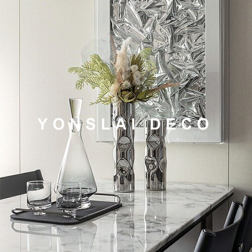 现代艺术玻璃花瓶摆件极简样板间客厅餐桌面软装饰品干花插花摆设