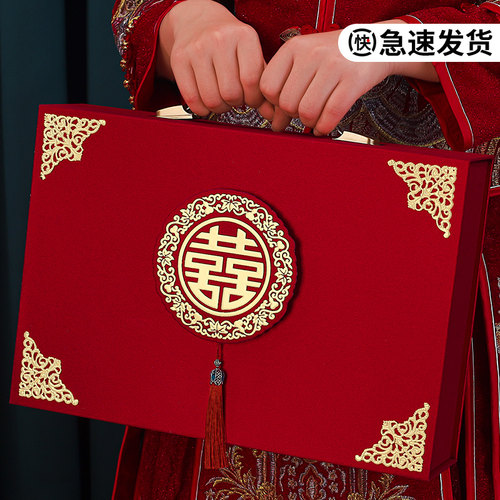 结婚订婚收钱箱现金彩礼钱盒子10万聘礼盒红箱子婚礼装钱箱礼金箱