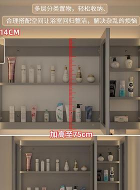 智能浴室镜柜单独墙式除带挂灯雾卫生间梳新妆镜WUT子实木带置物