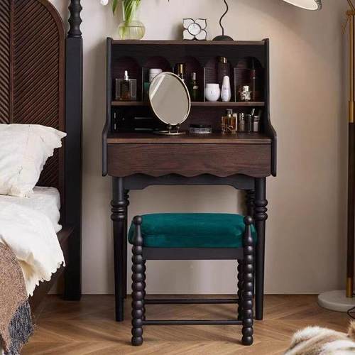 美式复古PMN椅实木妆梳台组合小户型卧代室现简约置物桌中古风化