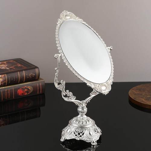 欧式复公主古化妆420妆镜式桌面椭圆金属台化镜高清双面镜可旋转